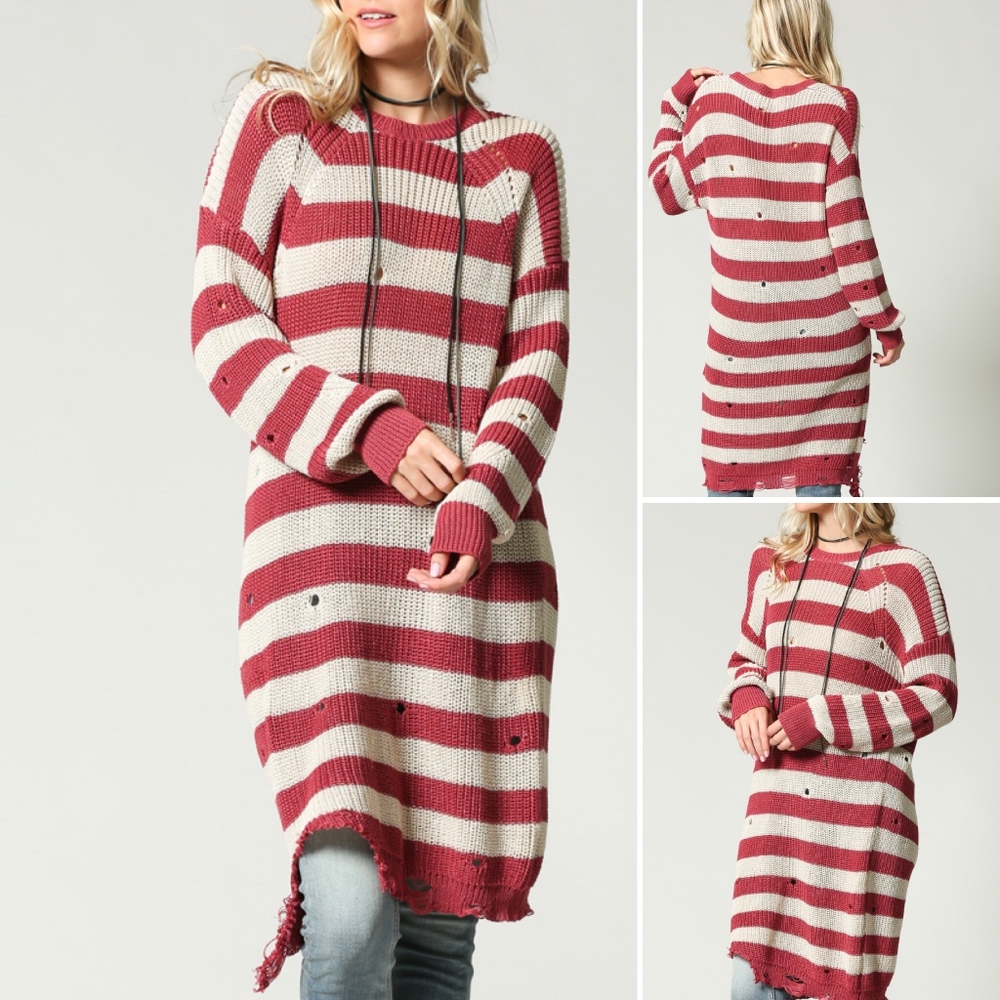 ✅NEW ARRIVAL➡️Striped Distressed Sweater Dress
